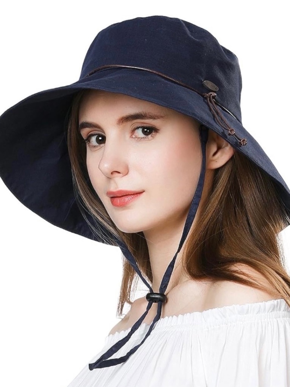 Siggi UPF 50+ Wide Brim Sun Hat Navy NWT Packable Ponytail